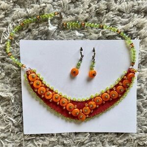 Hand Crafted Beaded Necklace w/ Matching Earrings. NWT